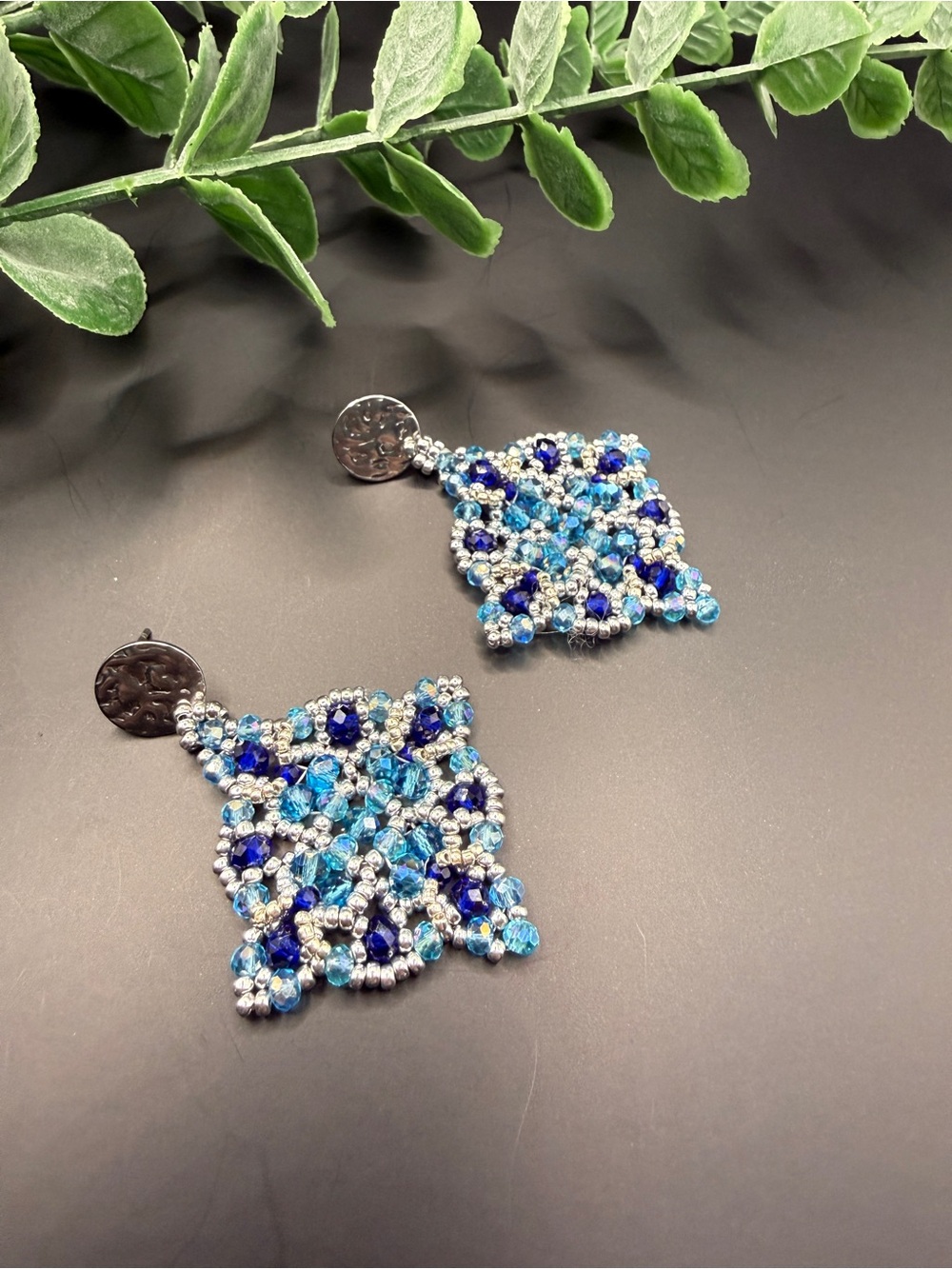 Blue Crystal Beaded Drop Earrings - Women Jewelry